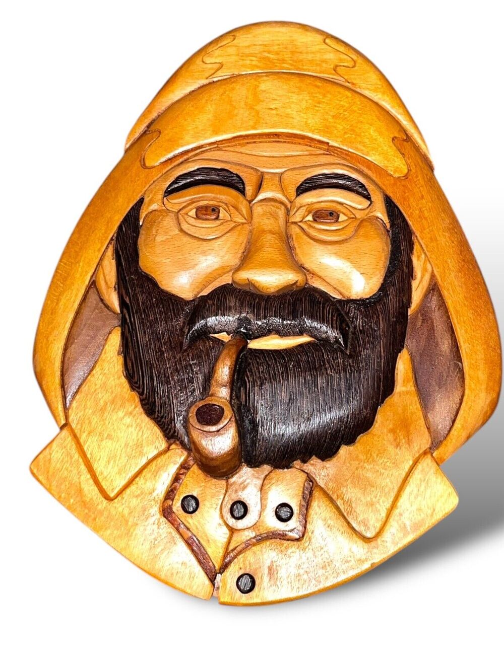 Hand crafted 3D Intarsia Wood Art Fisherman Sailing Ocean 14x11 Signed 2009